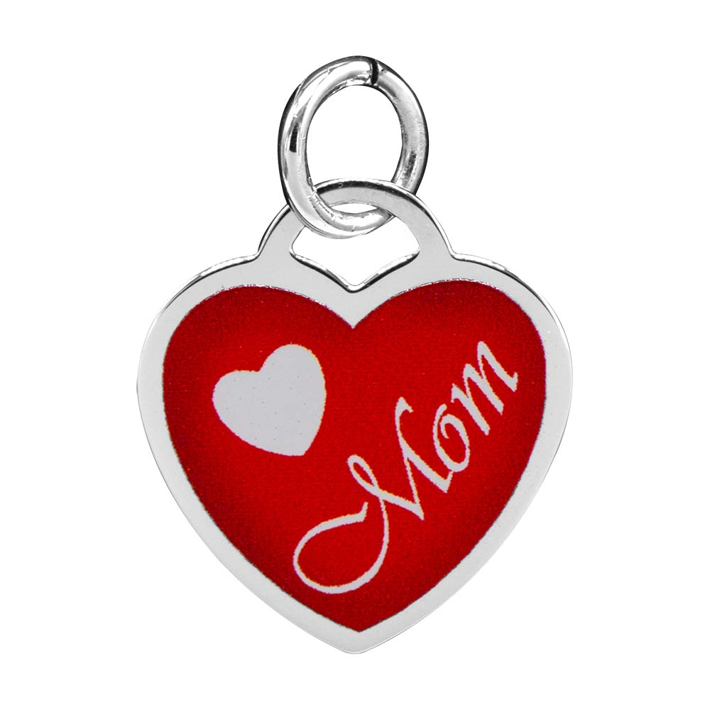 Painted Mom Heart Charm - 14K White Gold