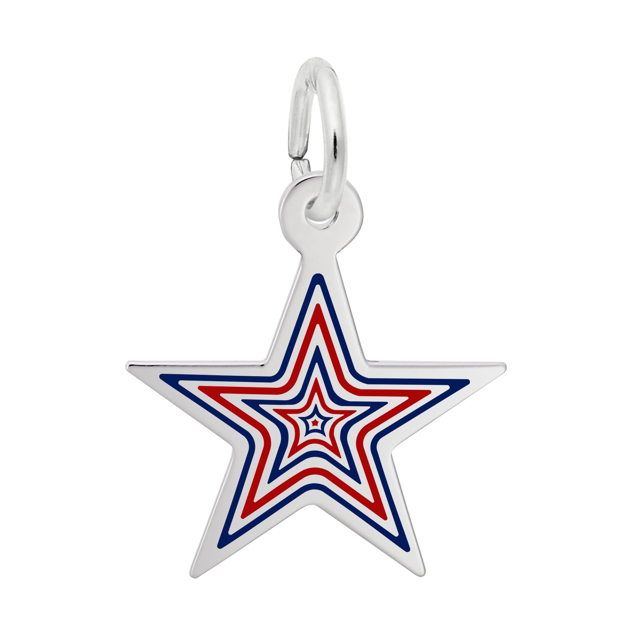Painted USA 250 - Multiple Star Charm Rhodium Plated Sterling Silver