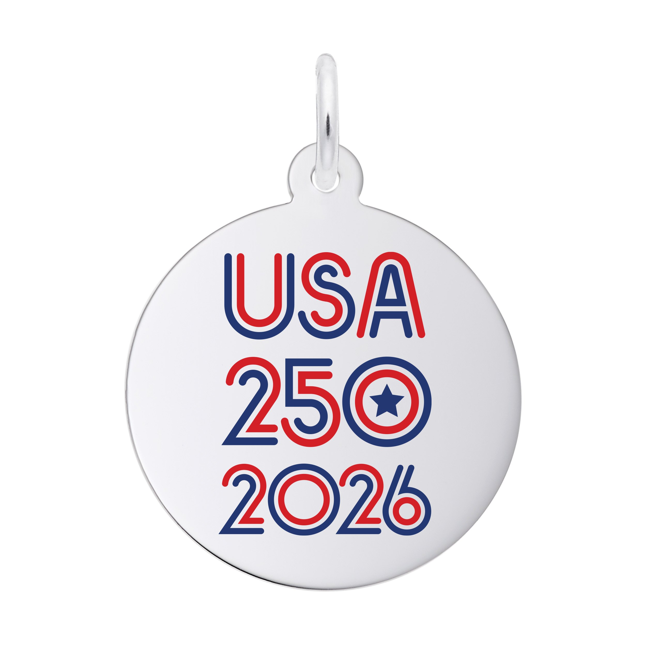 Painted USA 250 - 2026 Charm Rhodium Plated Sterling Silver