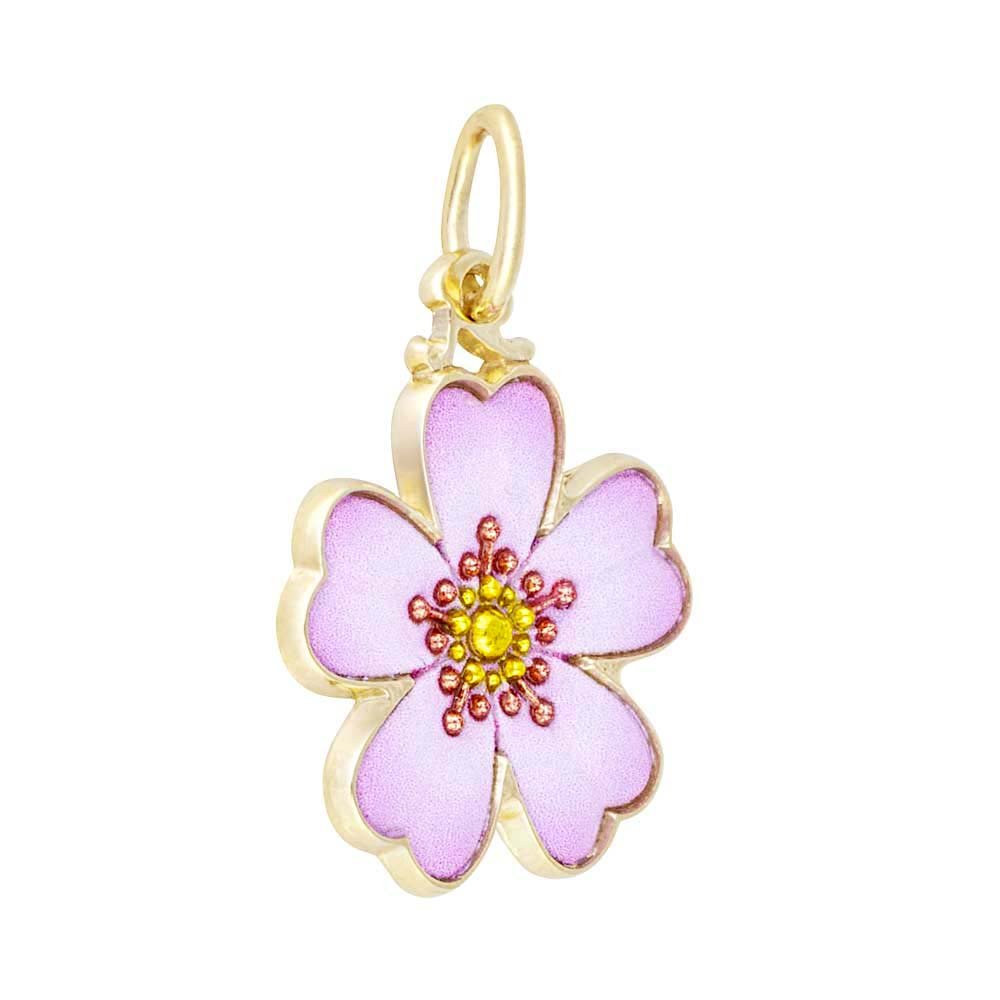 Painted Cherry Blossom Charm - 10K Yellow Gold