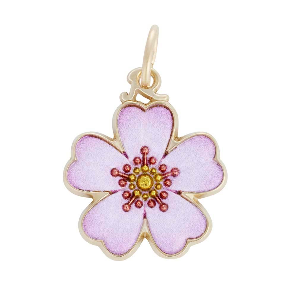 Painted Cherry Blossom Charm - 10K Yellow Gold