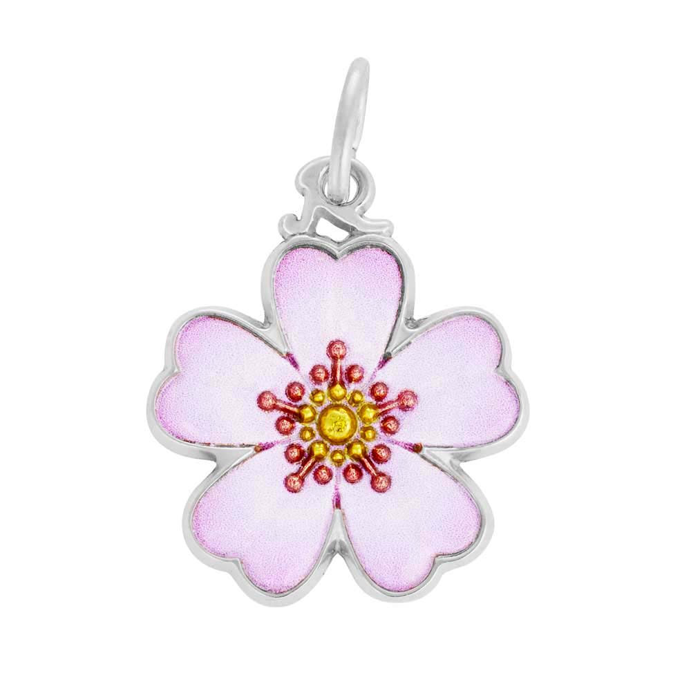 Painted Cherry Blossom Charm - 14K White Gold