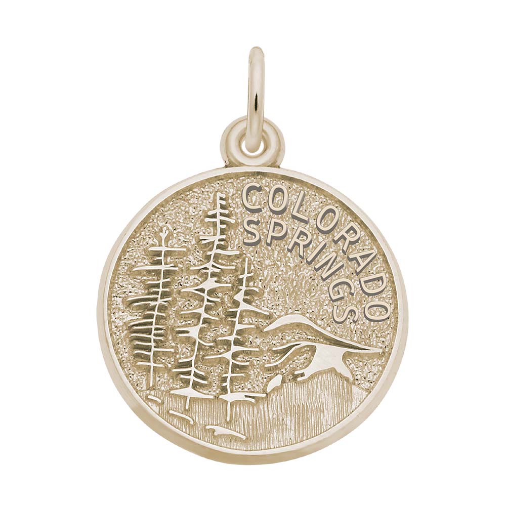 Colorado Springs Mountain Scene Charm - 10K Yellow Gold