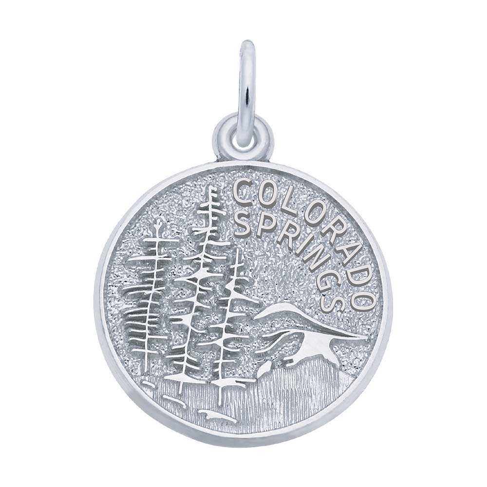 Colorado Springs Mountain Scene Charm - 14K White Gold