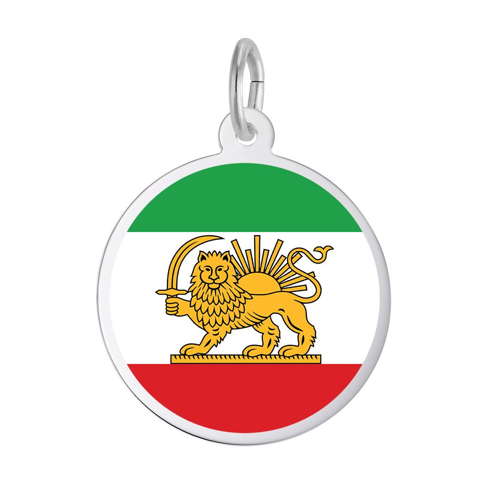 Iran Flag Disc - Rhodium Plated Sterling Silver