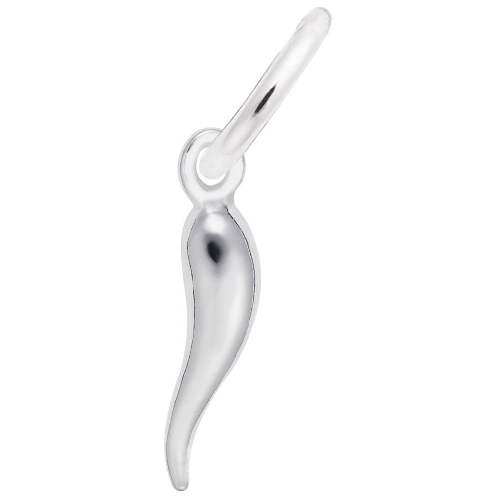 Italian Horn Accent Charm - Rhodium Plated Sterling Silver