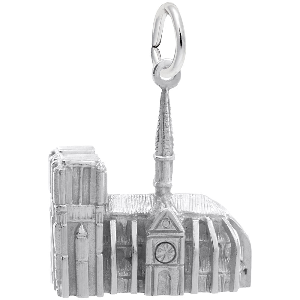 Notre Dame Cathedral 3D Charm - Rhodium Plated Sterling Silver