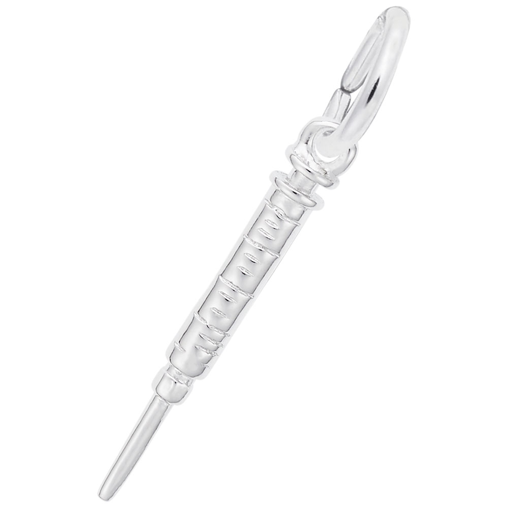 Hypodermic Needle Accent Charm - Rhodium Plated Sterling Silver