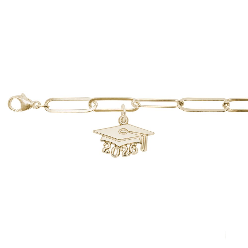 Grad Cap 2026 Large Bracelet Set - 14K Yellow Gold