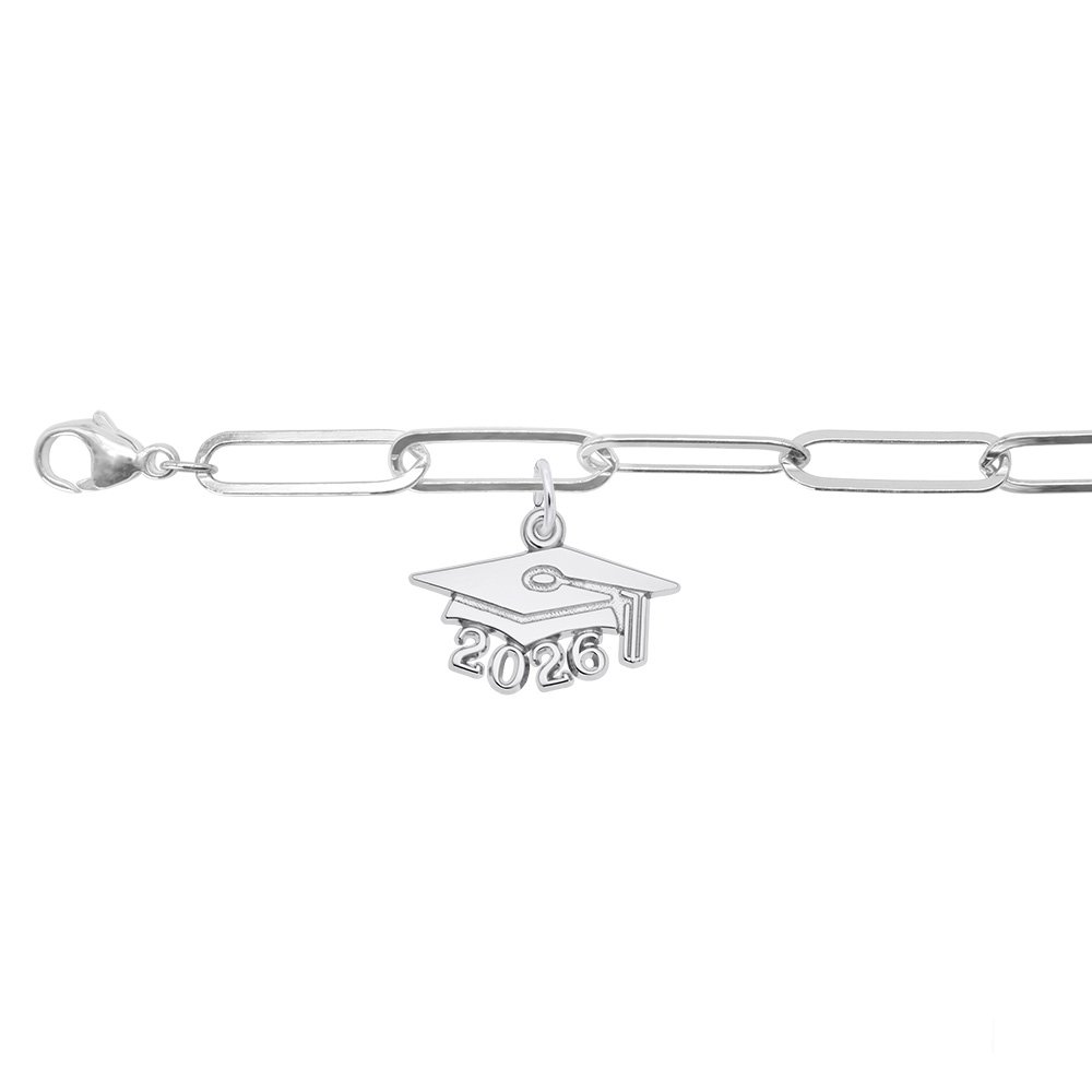 Grad Cap 2026 Large Bracelet Set - Rhodium Plated Sterling Silver