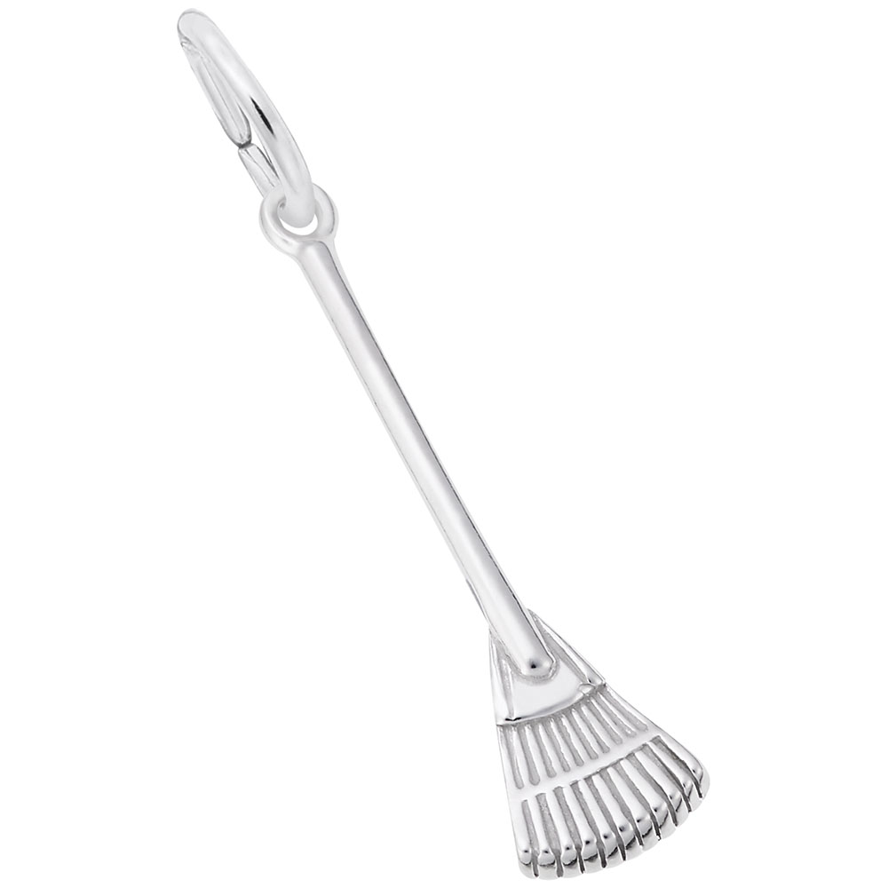 Fan Rake Charm - Rhodium Plated Sterling Silver