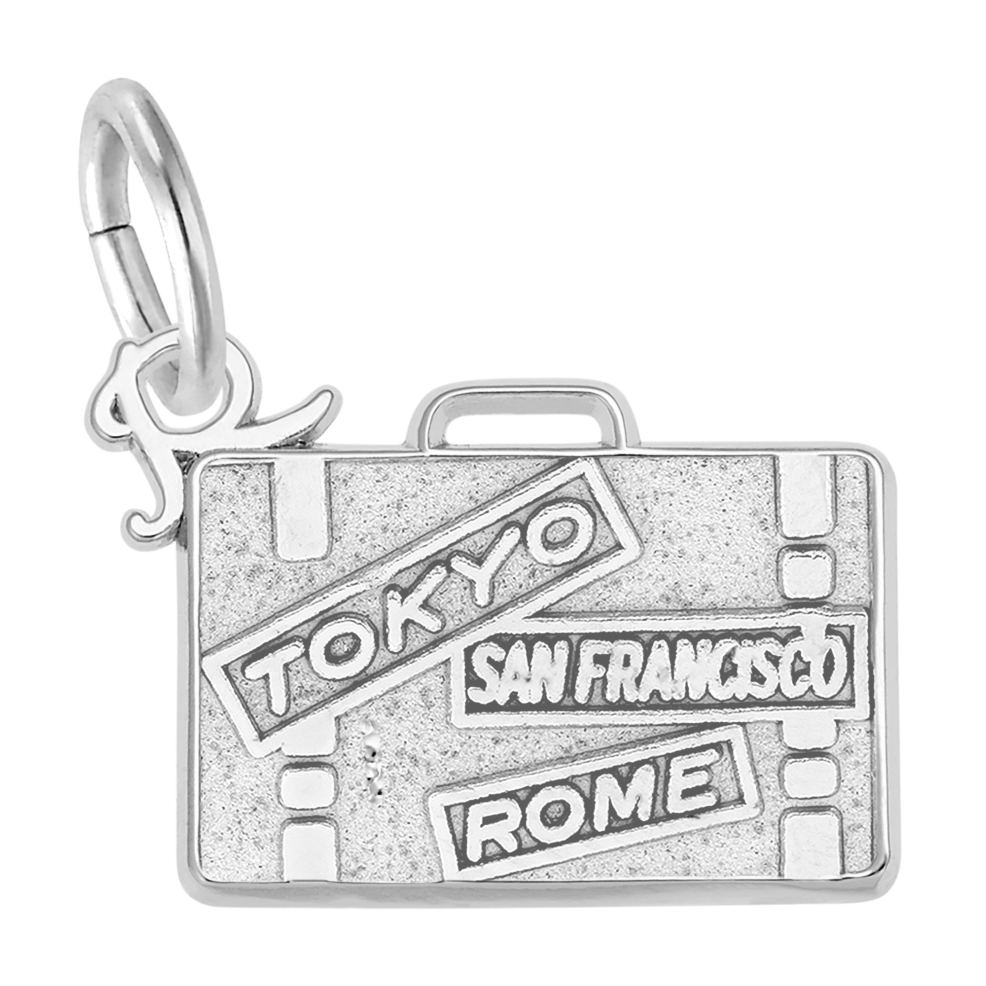 Suitcase Charm - Rhodium Plated Sterling Silver