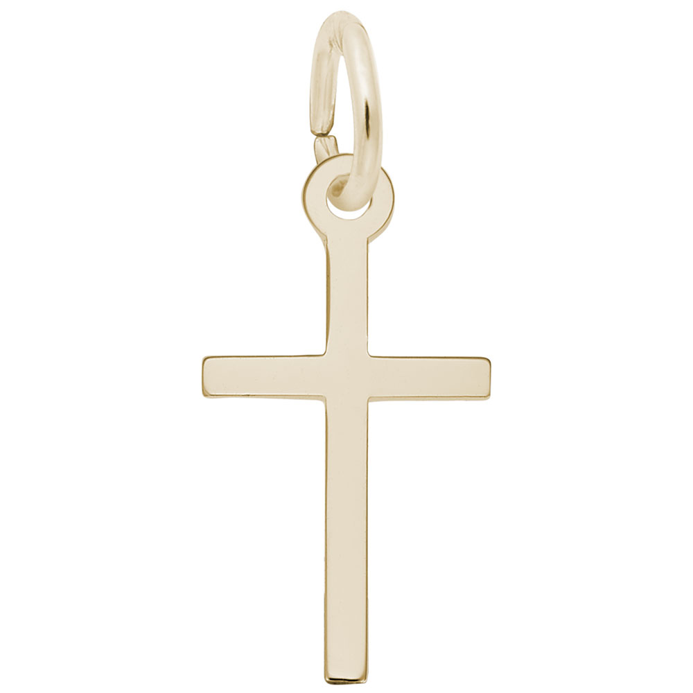 Small Thin Cross Charm - Rhodium Plated Sterling Silver