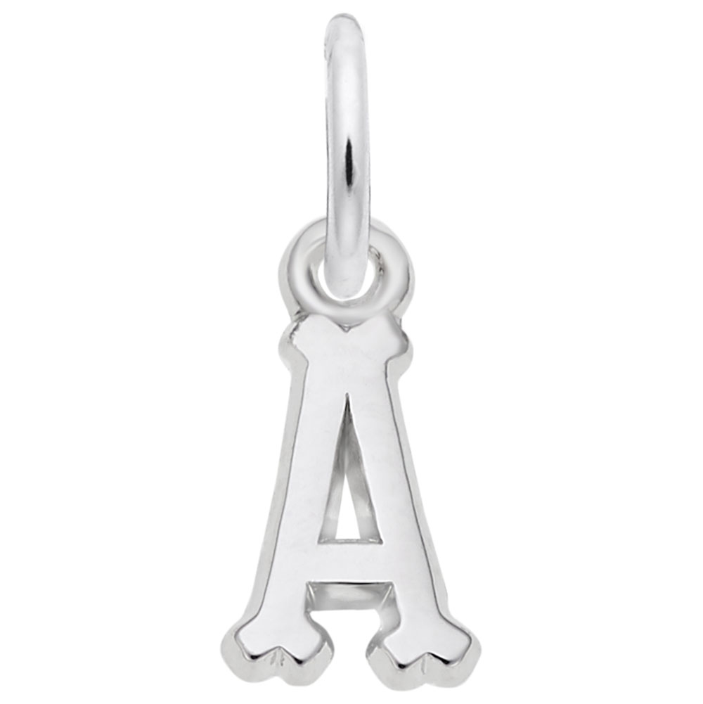 Small Serif Initial Series - Rhodium Plated Sterling Silver, N Silver