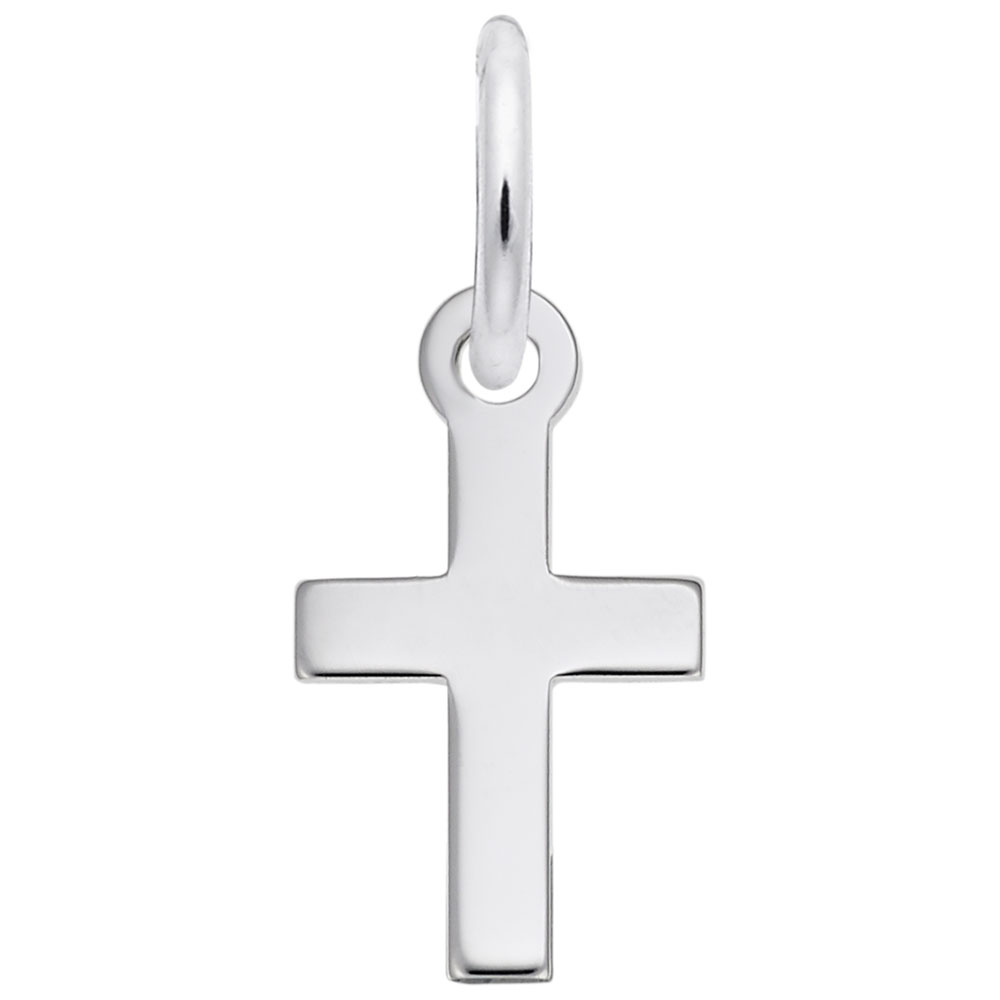 Plain Cross Accent Charm - Rhodium Plated Sterling Silver