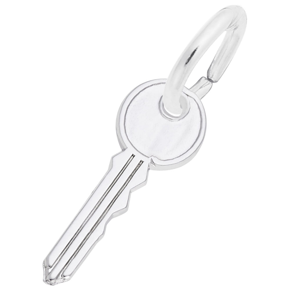 House Key Accent Charm - Rhodium Plated Sterling Silver
