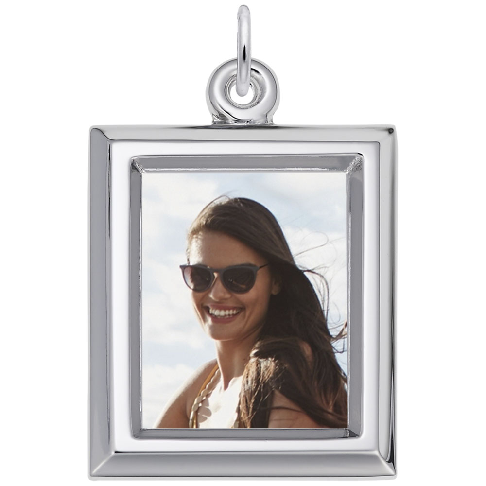 Large Vertical Rectangle Photoart Charm - Rhodium Plated Sterling Silver