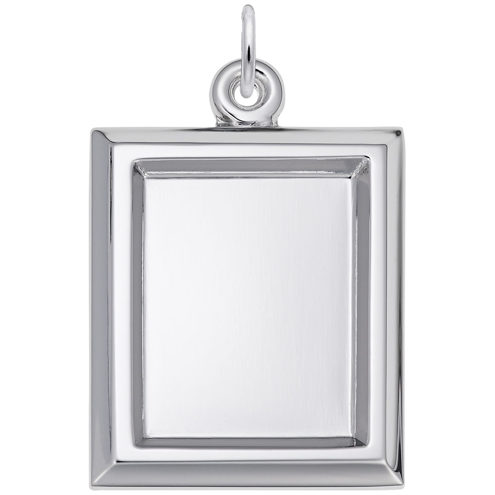 Large Vertical Rectangle Photoart Charm - Rhodium Plated Sterling Silver