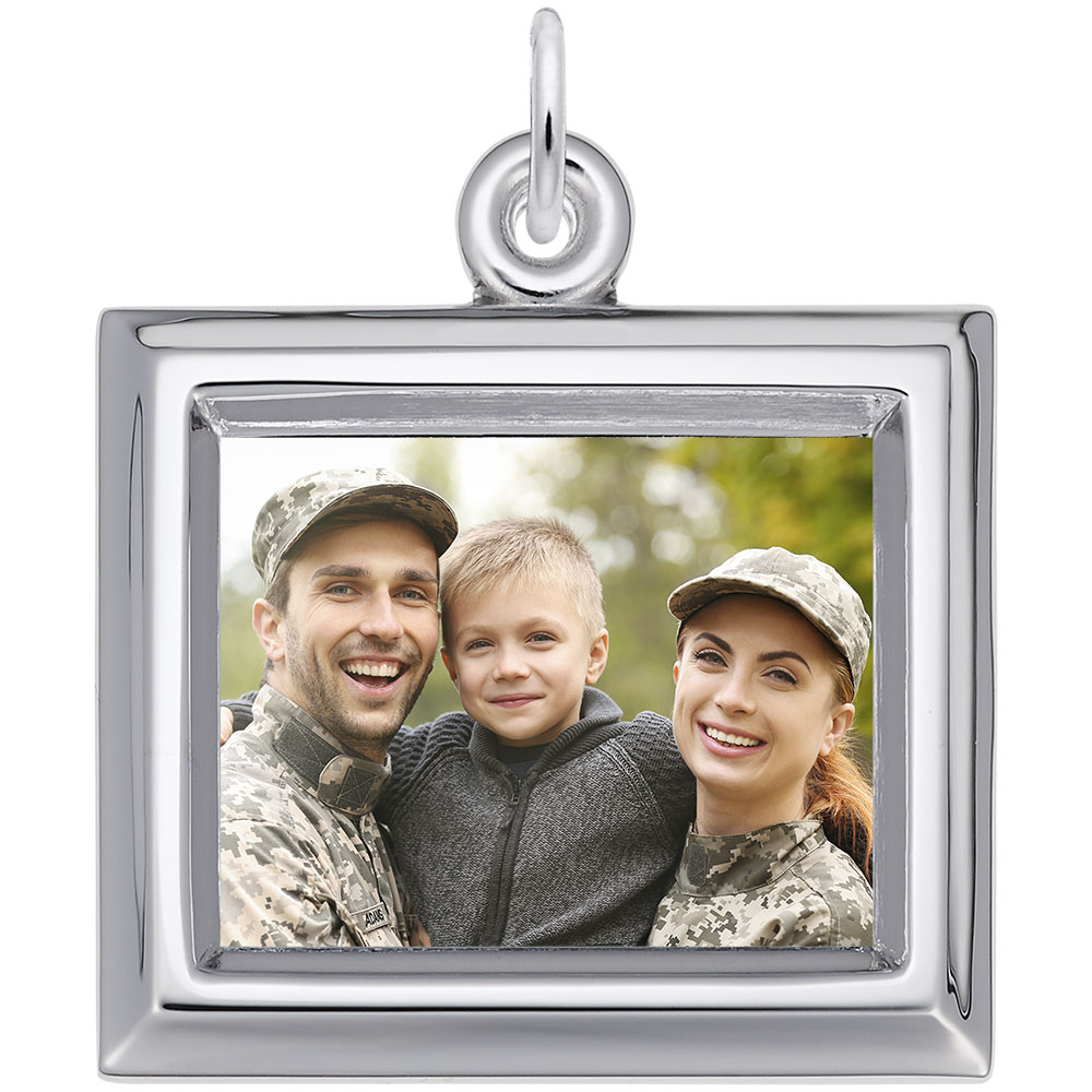 Large Horizontal Rectangle Photoart Charm - Rhodium Plated Sterling Silver