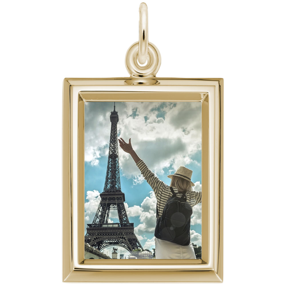 Small Vertical Rectangle Photoart Charm - Rhodium Plated Sterling Silver