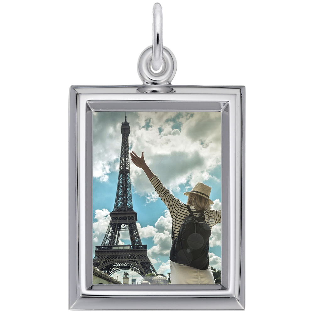 Small Vertical Rectangle Photoart Charm - Rhodium Plated Sterling Silver