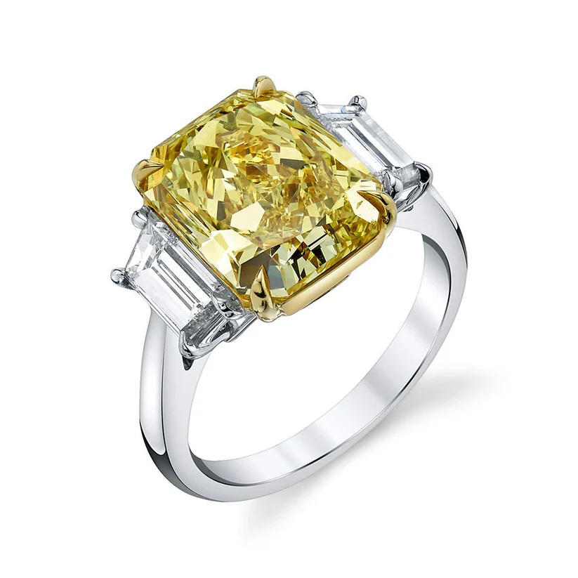 Norman Silverman Platinum Fancy Intense Yellow Radiant Engagement Ring