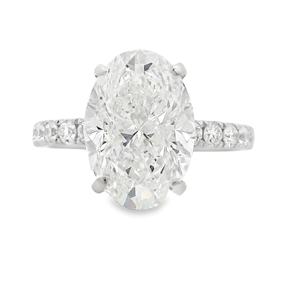 18K White Gold 5-Carat Oval Cut Diamond Hidden Halo Engagement Ring