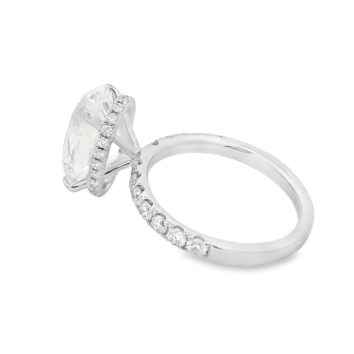 18K White Gold 5-Carat Oval Cut Diamond Hidden Halo Engagement Ring