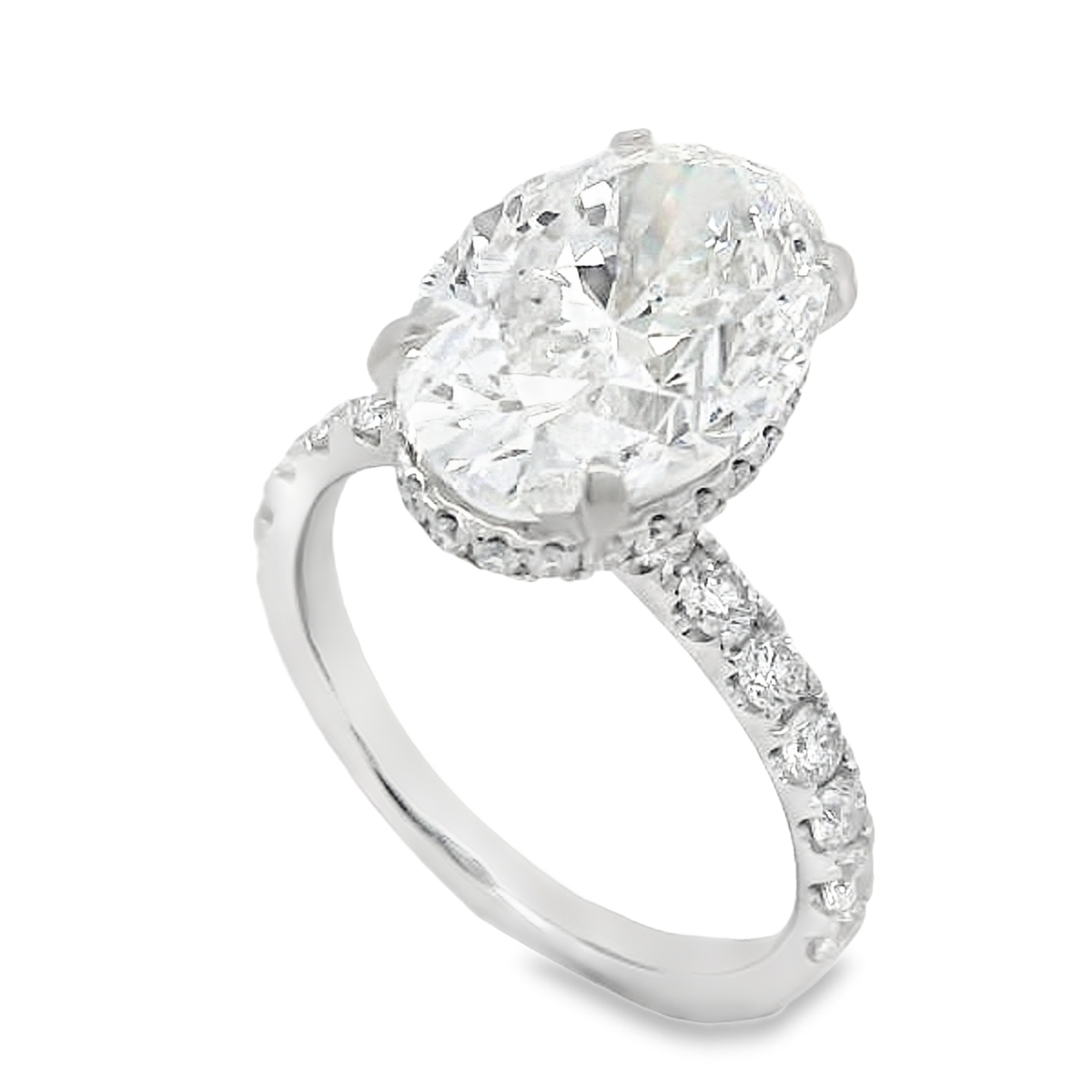 18K White Gold 5-Carat Oval Cut Diamond Hidden Halo Engagement Ring