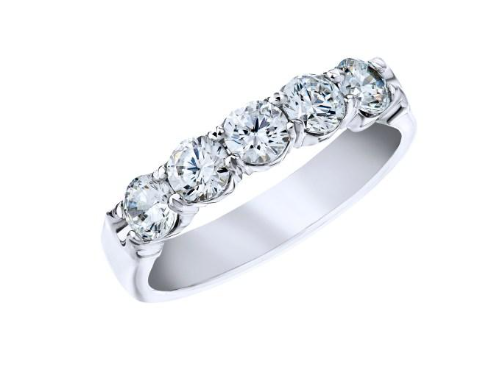 Roman Jewelers Signature Platinum Half Anniversary Diamond Anniversary Band Size 6.5 with 5 Round Diamonds 2.00 CTW F-G VS