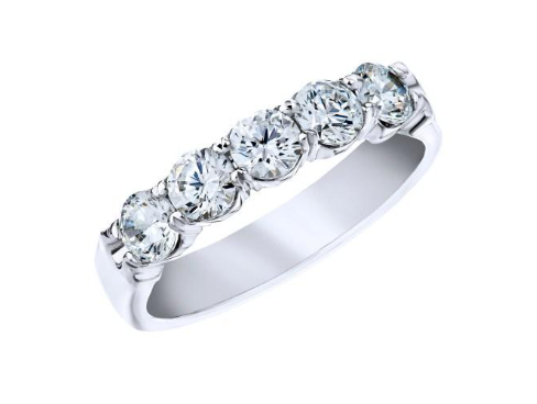 Roman Jewelers Signature 14K White Gold Half Anniversary Diamond Anniversary Band Size 6.5 with 5 Round Diamonds 1.50 CTW F-G VS