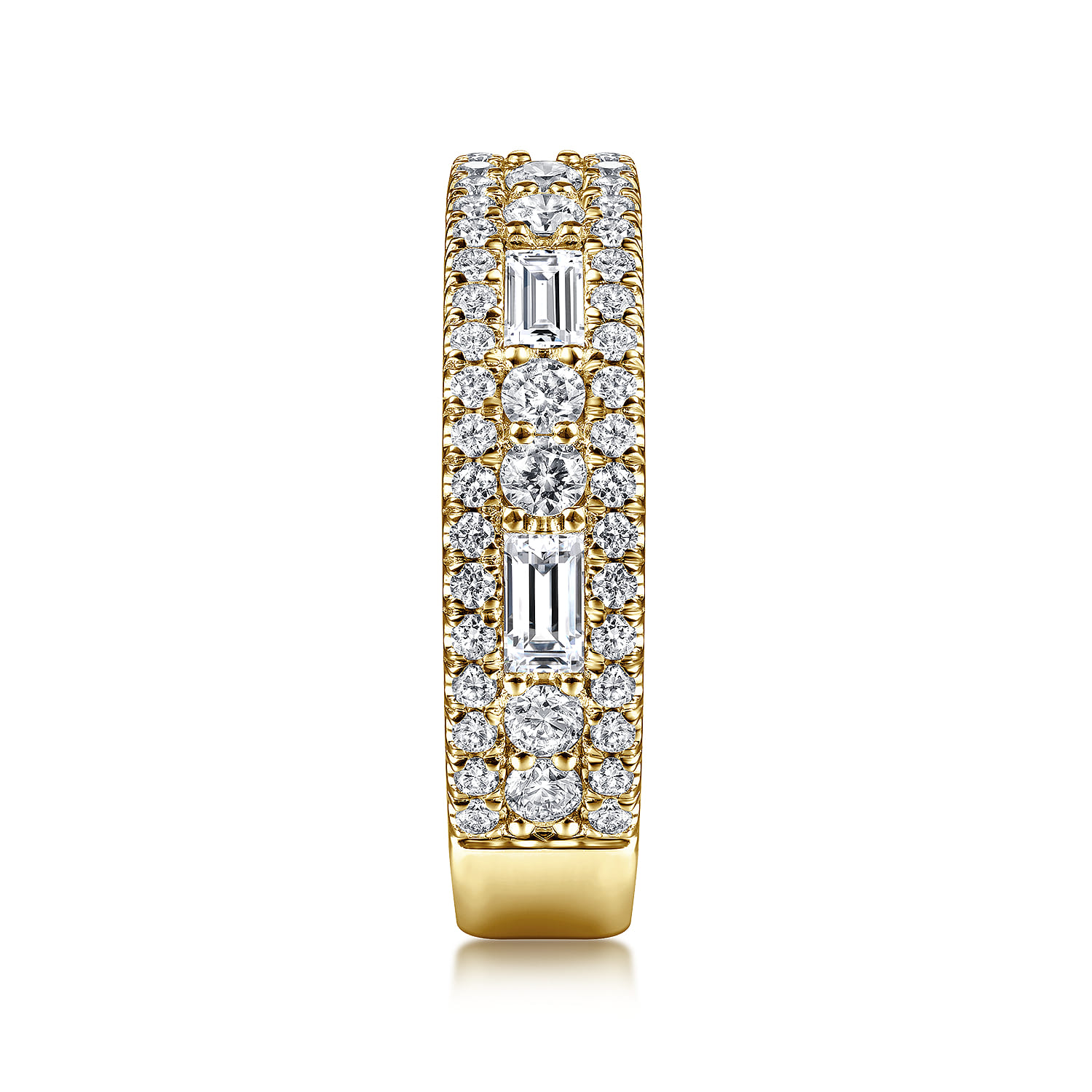 Gabriel & Co. 14K Yellow Gold Wide Baguette & Round Pave Diamond Band