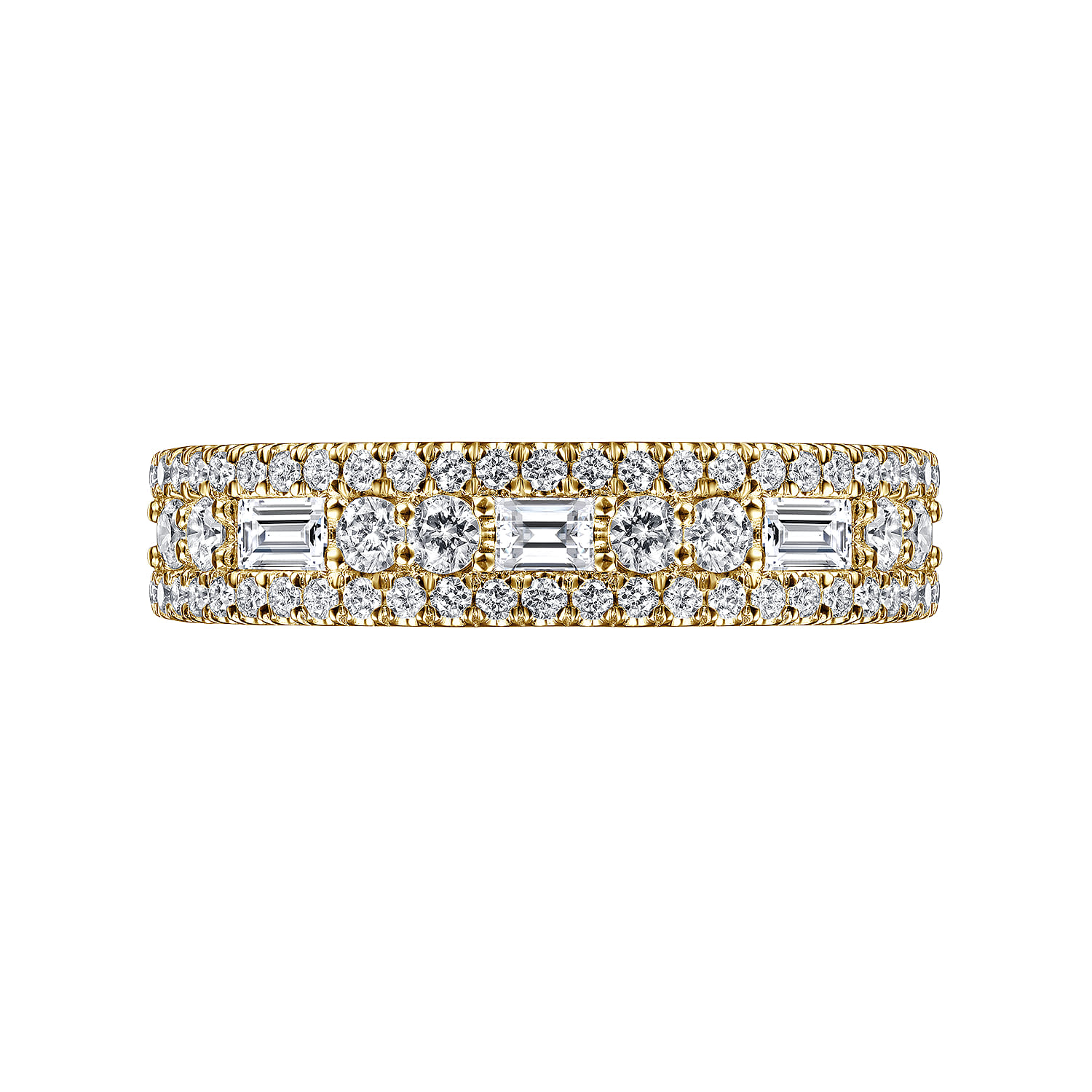 Gabriel & Co. 14K Yellow Gold Wide Baguette & Round Pave Diamond Band