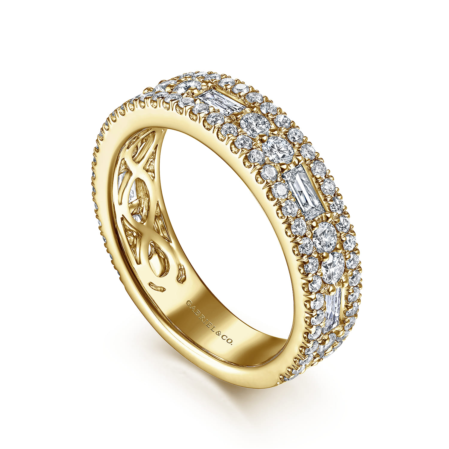 Gabriel & Co. 14K Yellow Gold Wide Baguette & Round Pave Diamond Band