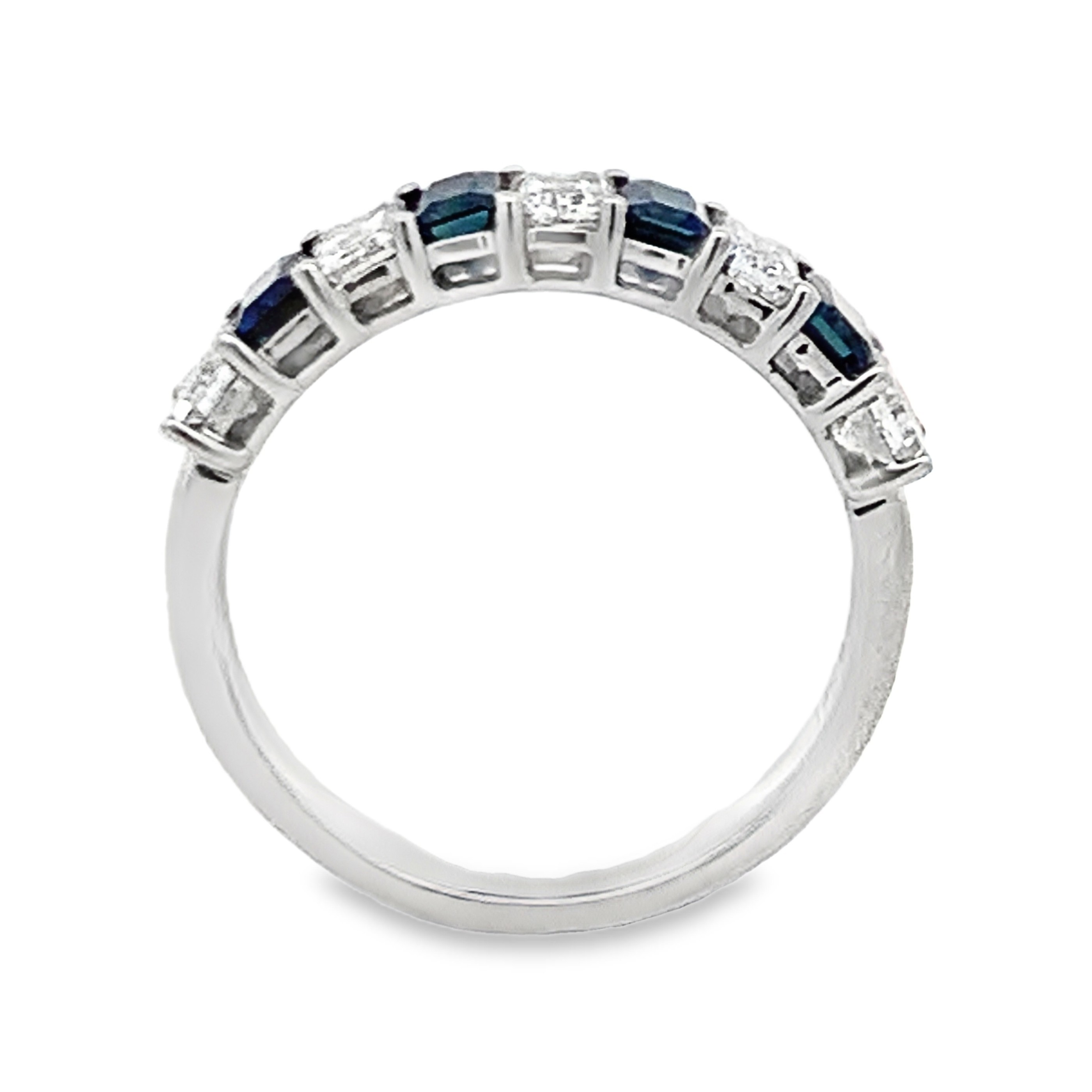14K White Gold Half Anniversary Sapphire and Diamond Anniversary Band with 4 Emerald Sapphires 0.95ct and 5 Emerald Diamonds 0.93ct G-H SI Size 6