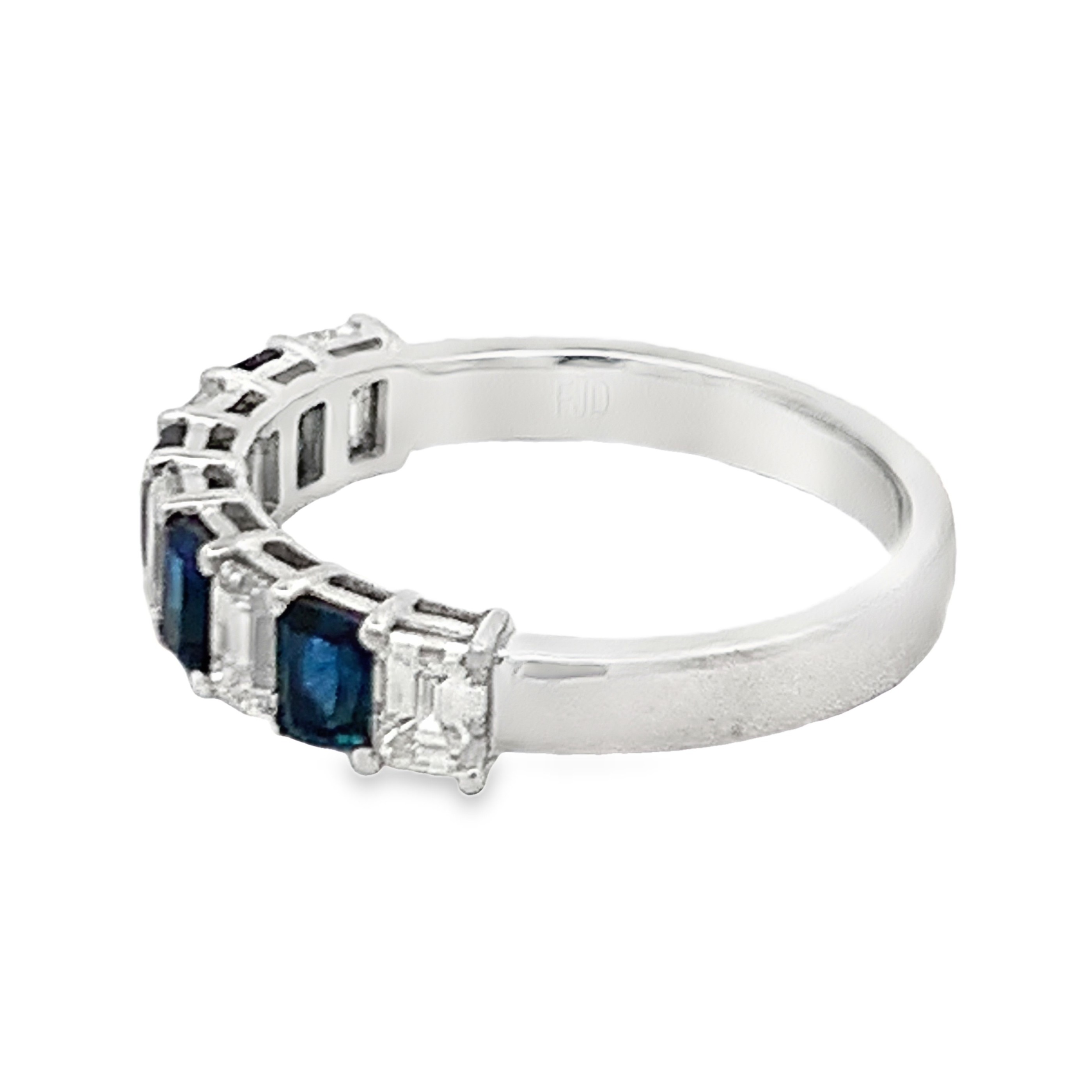 14K White Gold Half Anniversary Sapphire and Diamond Anniversary Band with 4 Emerald Sapphires 0.95ct and 5 Emerald Diamonds 0.93ct G-H SI Size 6