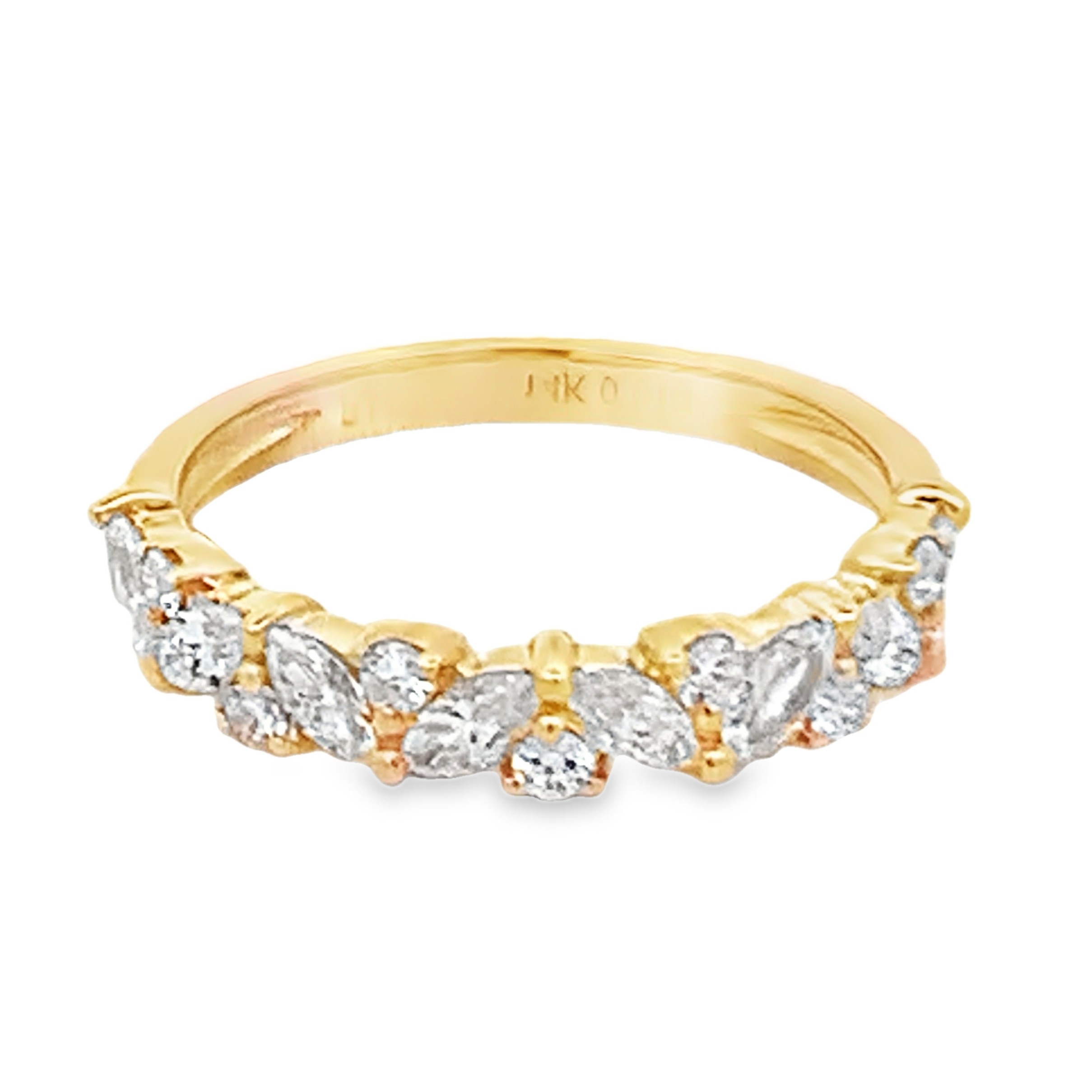 14K Yellow Gold Mixed-Shape Diamond Half Anniversary Band with 8 Marquise Diamonds 0.46ct G-H SI and 7 Round Diamonds 0.15ct G-H SI