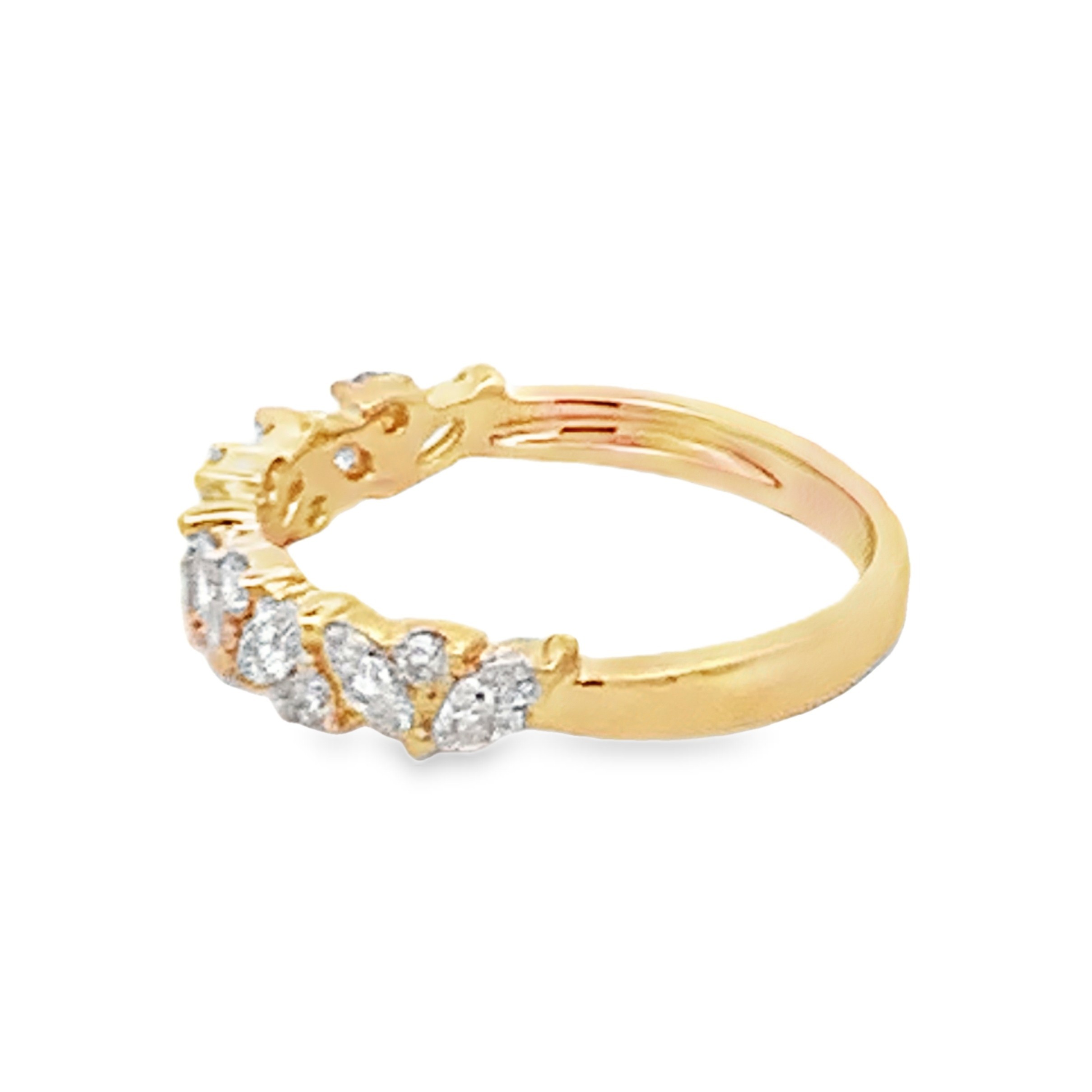 14K Yellow Gold Mixed-Shape Diamond Half Anniversary Band with 8 Marquise Diamonds 0.46ct G-H SI and 7 Round Diamonds 0.15ct G-H SI