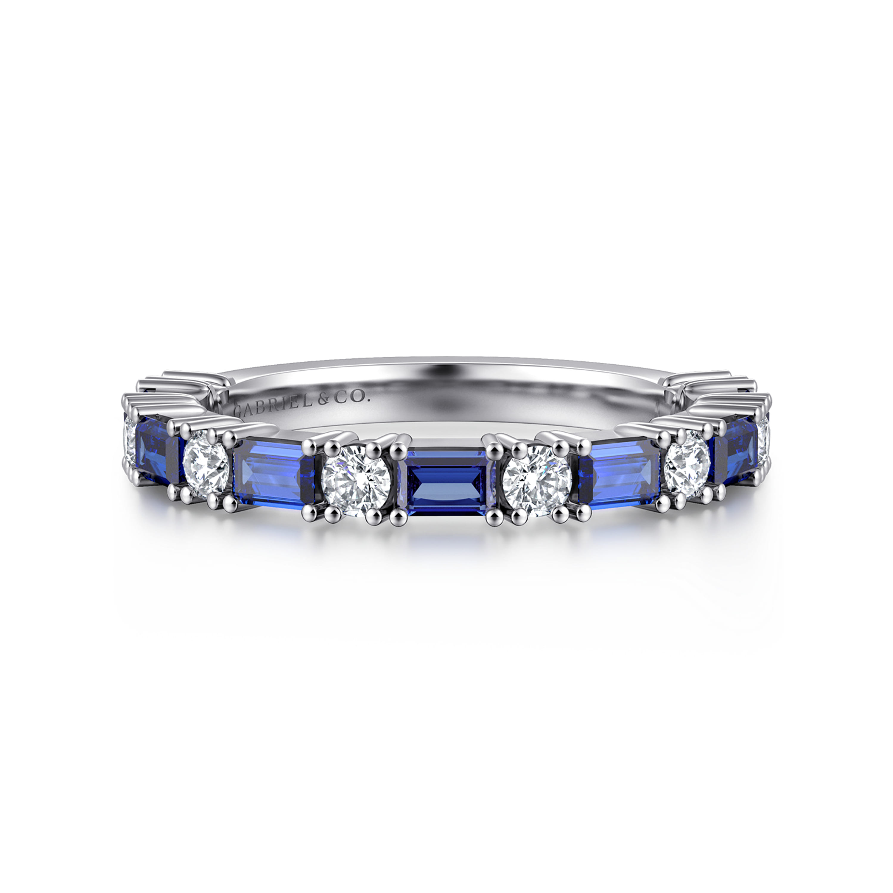Gabriel & Co. Aggie 14K Prong Set Baguette Sapphire and Round Diamond Anniversary Band
