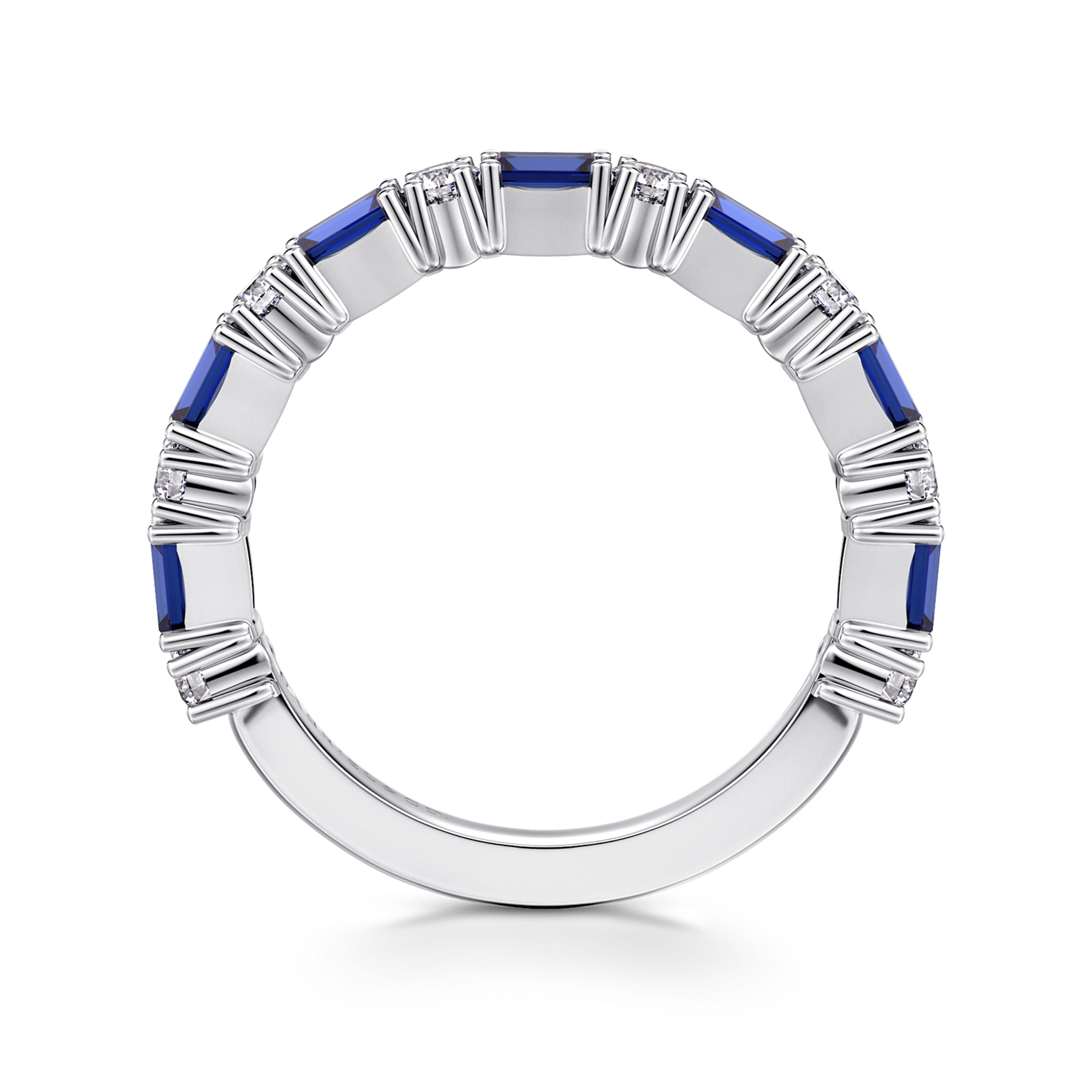 Gabriel & Co. Aggie 14K Prong Set Baguette Sapphire and Round Diamond Anniversary Band
