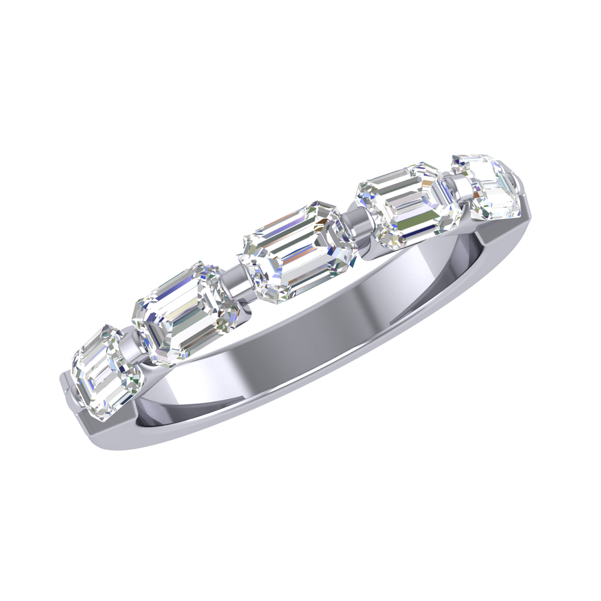 Roman Jewelers Signature 18K White Gold Emerald Cut Diamond Band