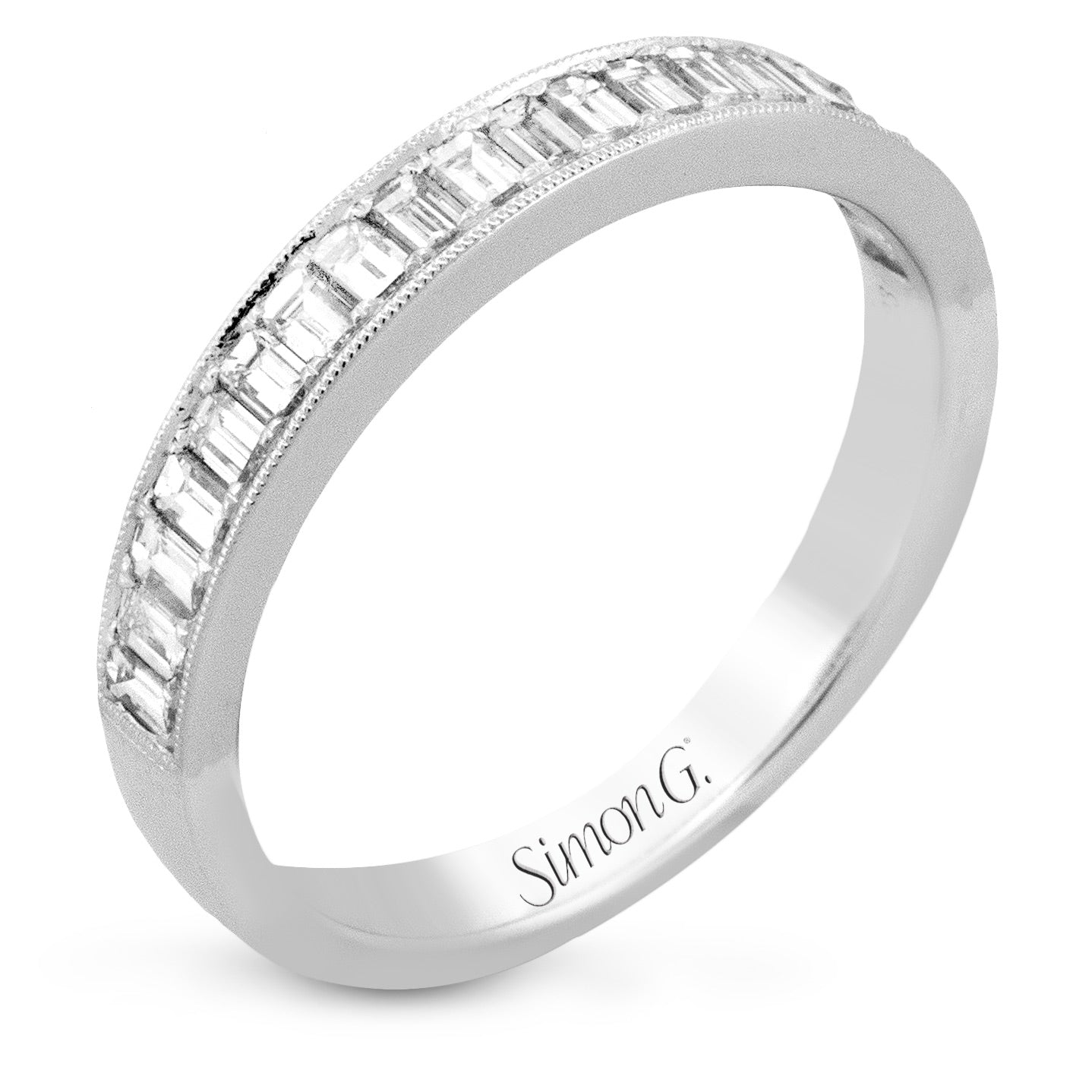 Simon G 14K White Gold Anniversary Band with 20 Baguette Diamonds 0.57 Tcw F-G VS