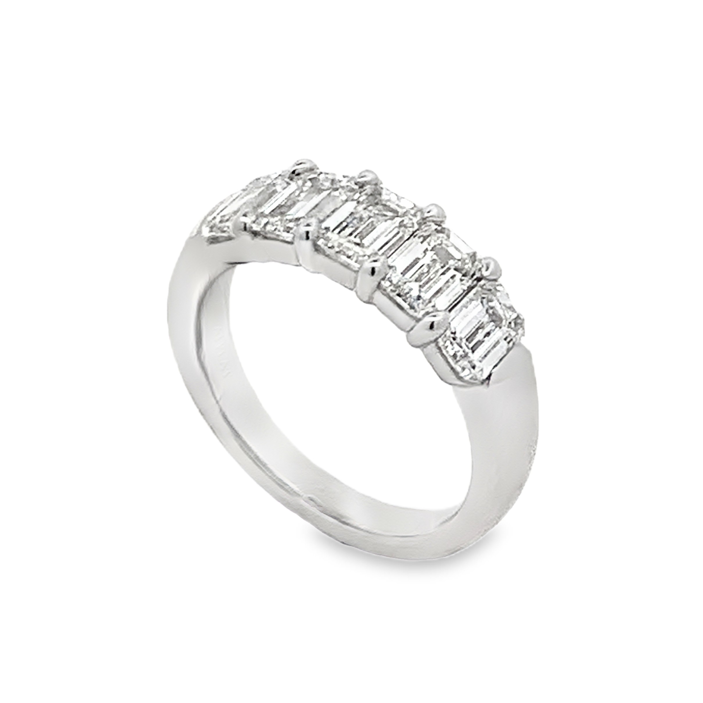 Platinum Diamond Anniversary Band Size 6.5 with 5 Emerald Diamonds with Claw Prongs 2.61ct H-I VVS1-VVS2 
GIA 6532308637, 1537308761, 1539198334, 6532266934, 6532309051