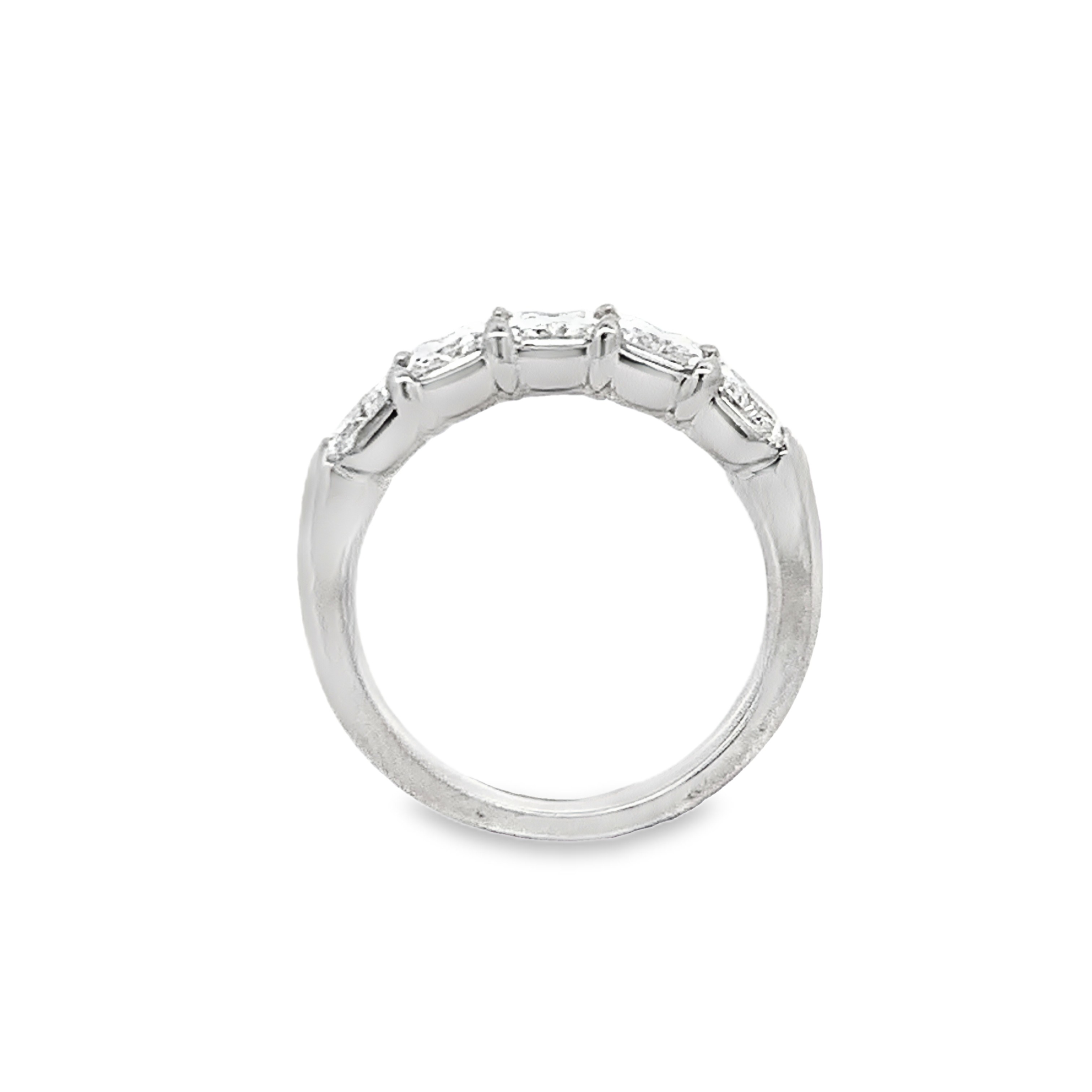 Platinum Diamond Anniversary Band Size 6.5 with 5 Radiant Diamonds with Claw Prongs 2.55ct H VS-SI 
GIA #3515001850, 5516222703, 7506473136, 7516079446, 3515122253