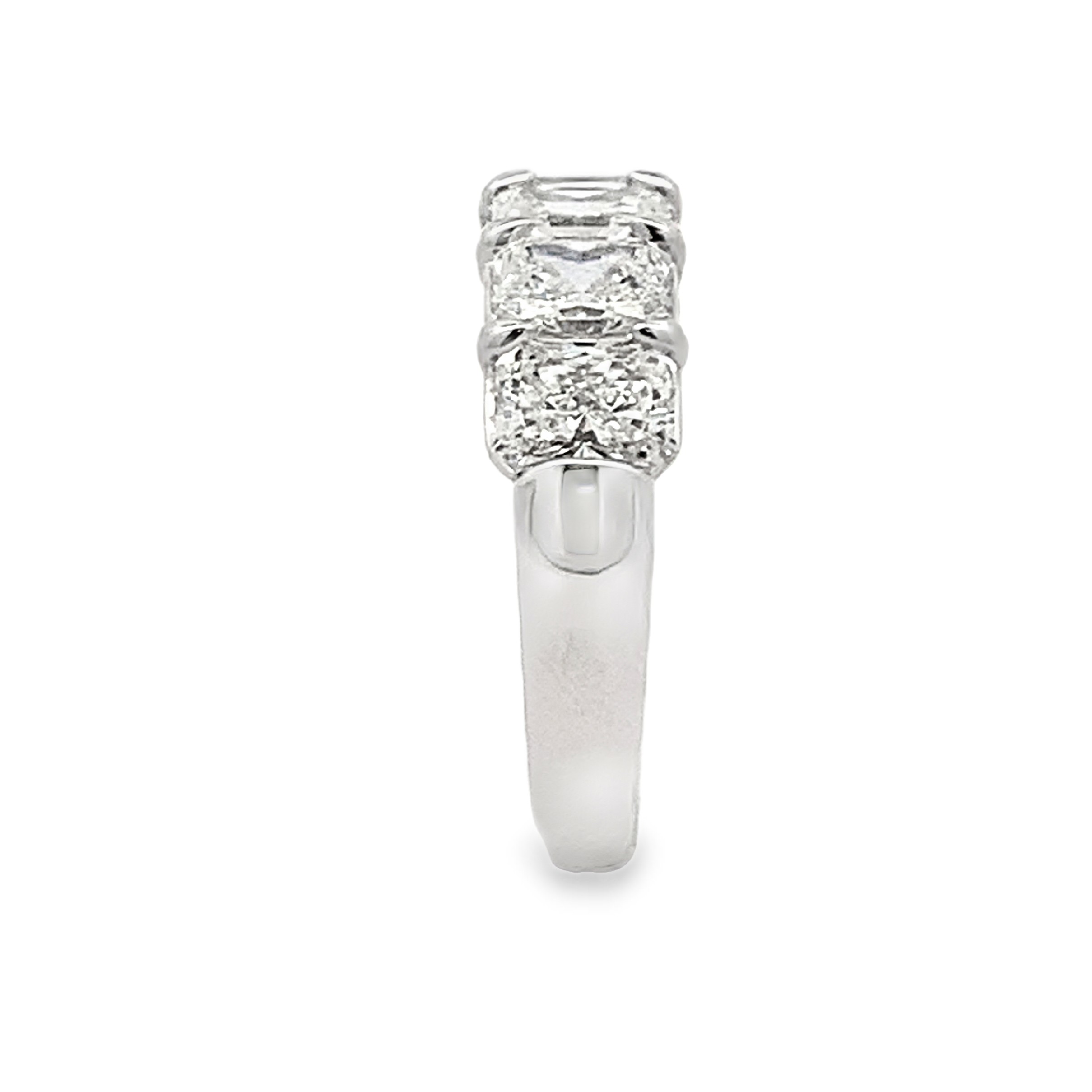 Platinum Diamond Anniversary Band Size 6.5 with 5 Radiant Diamonds with Claw Prongs 2.55ct H VS-SI 
GIA #3515001850, 5516222703, 7506473136, 7516079446, 3515122253