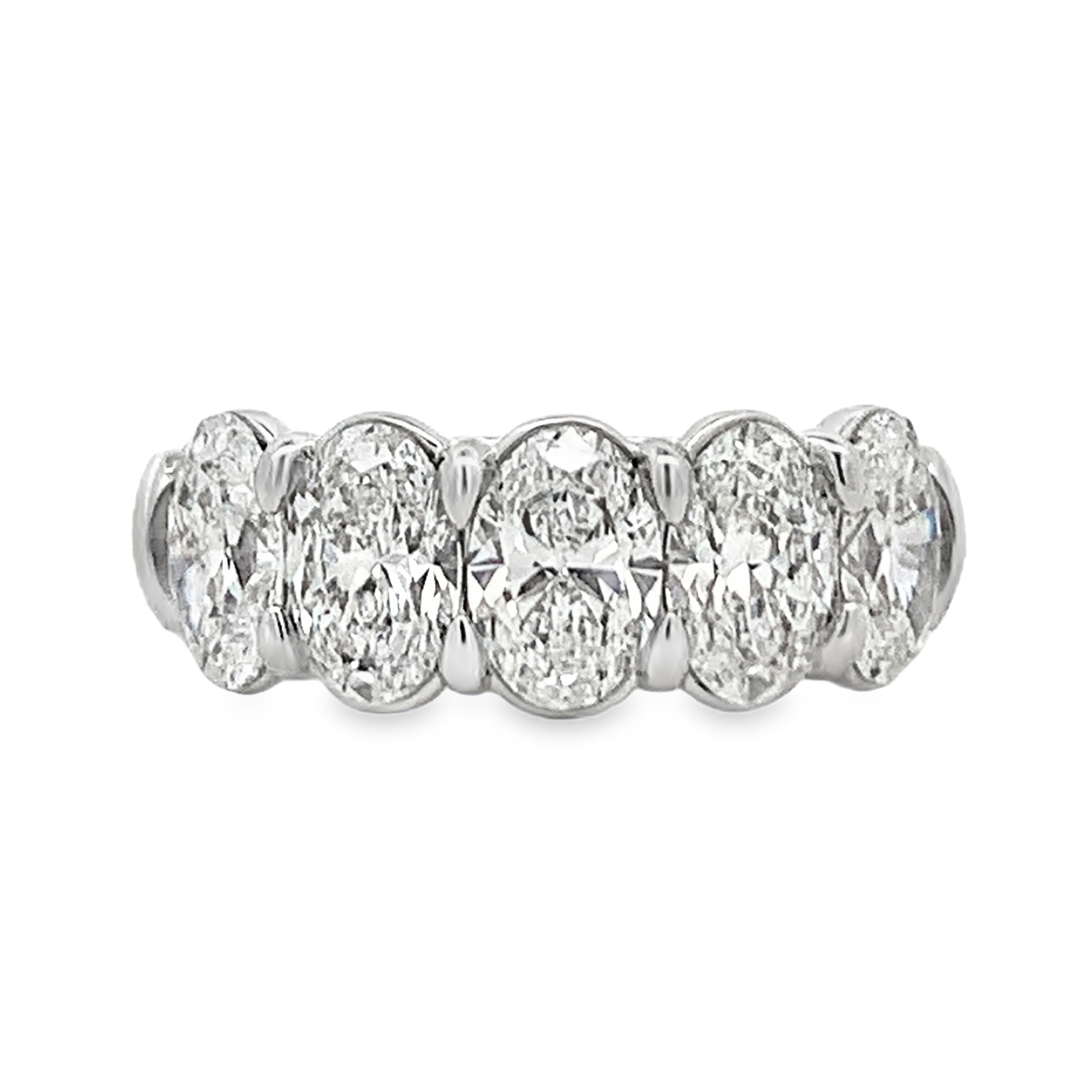 Platinum Diamond Anniversary Band Size 6.25 with 5 Oval Diamonds with Claw Prongs 3.58ct H VS1-SI1
GIA #6522724903, 2527878256, 6522840001, 6522719455, 7521275637
