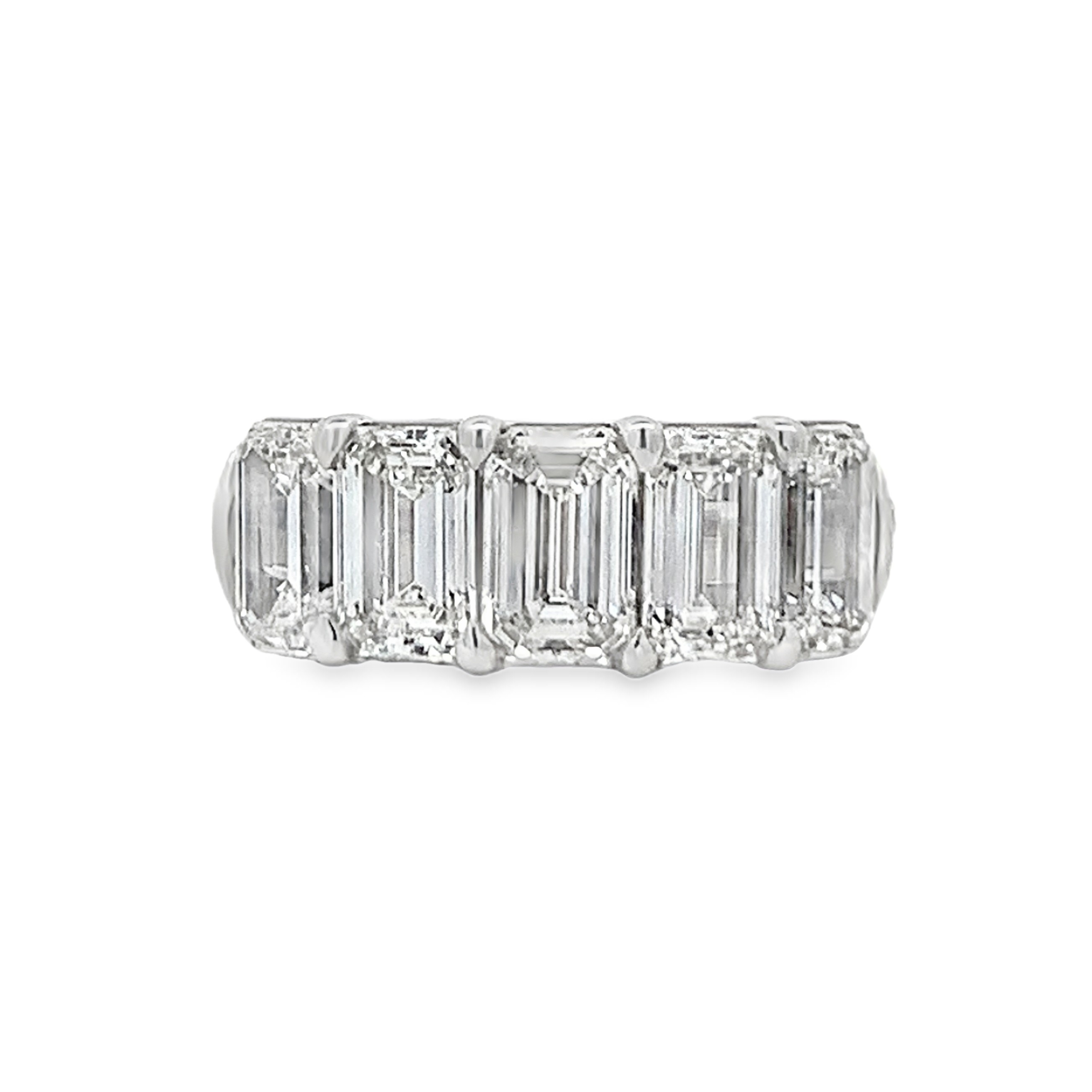 Platinum Diamond Anniversary Band Size 6.5 with 5 Emerald Diamonds with Claw Prongs 5.04ct  I VVS2
GIA #6535171923, 6532053827, 3535327384, 6531508743, 2526609793