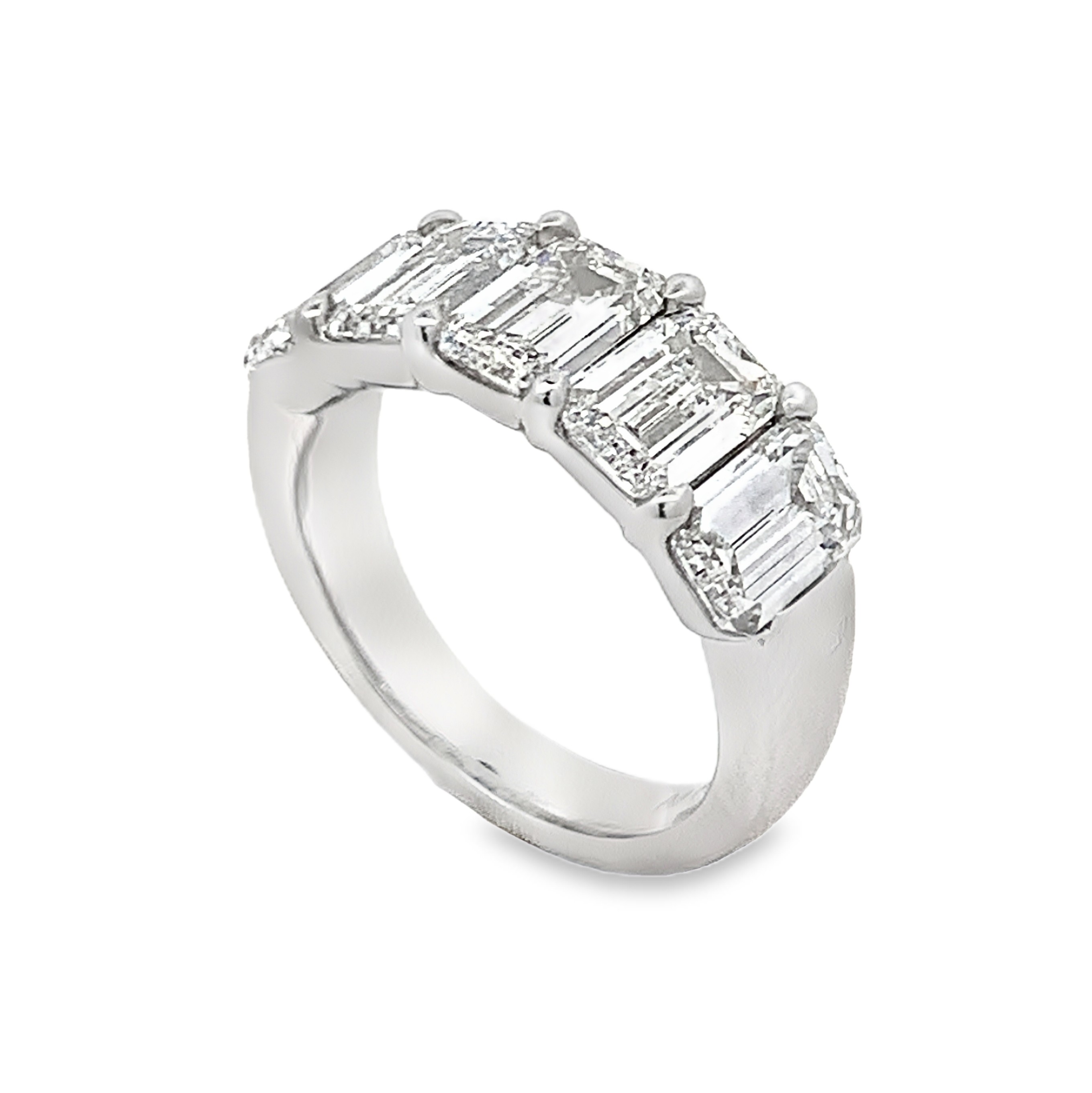 Platinum Diamond Anniversary Band Size 6.5 with 5 Emerald Diamonds with Claw Prongs 5.04ct  I VVS2
GIA #6535171923, 6532053827, 3535327384, 6531508743, 2526609793