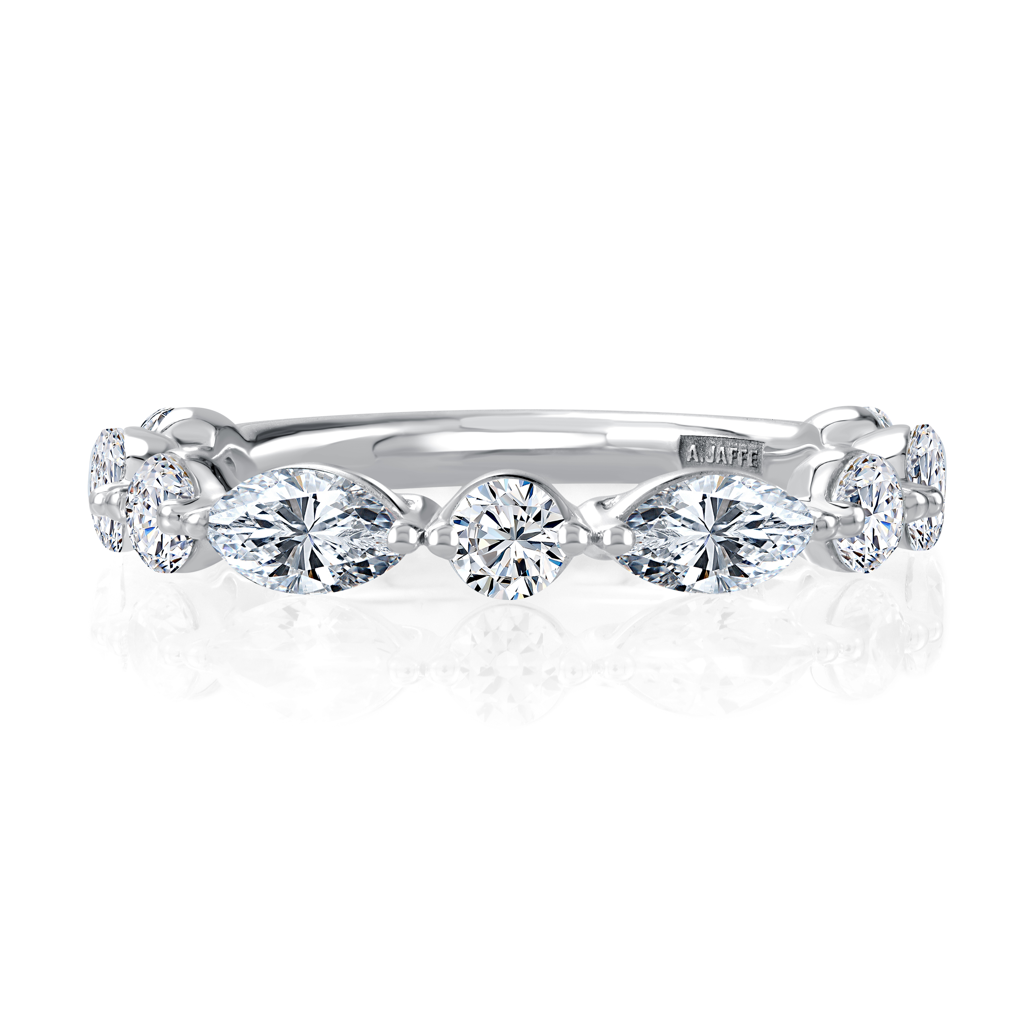 14K White Gold Alternating Marquise and Round Diamond Ring