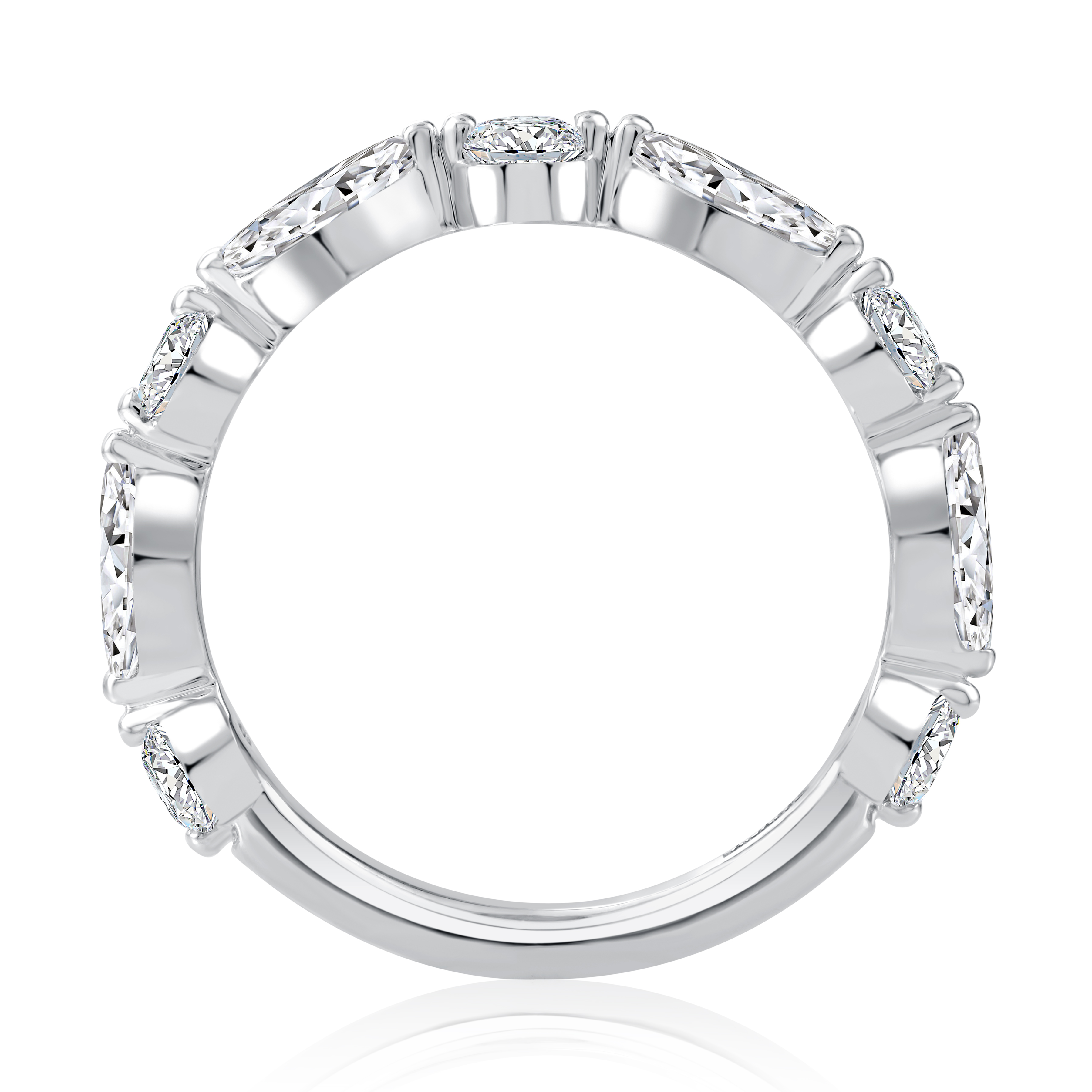 14K White Gold Alternating Marquise and Round Diamond Ring